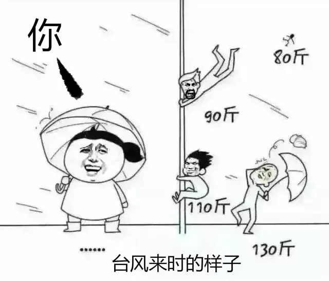 台风来时的样子：80斤的被吹跑了，90斤的吹飞，110斤的好一点，130的扛得住，只有你这么胖最稳（台风来时的样子：80斤的被吹跑了，90斤的吹飞，110斤的好一点，130的扛得住，只有你这么胖最稳）