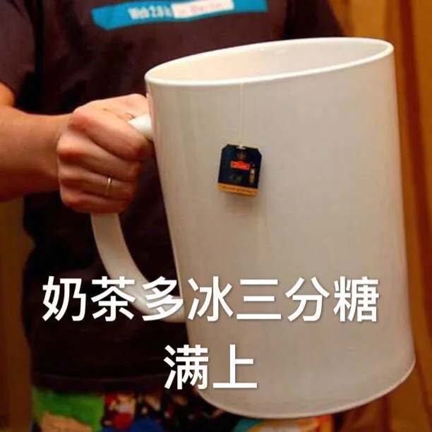 奶茶多冰三分糖，满上（超大杯子）
