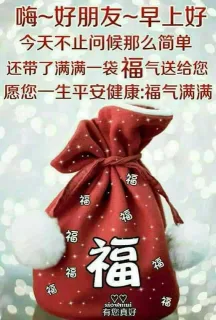 嗨~好朋友~早上好今天不止问候那么简单还带了满满一袋福气送给您愿您一生平安健康:福气满满福福福福逼VTolui福有您真好