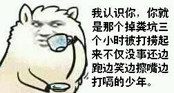 我认识你，你就是那个掉粪坑三个小时被打捞起来不仅没事还边跑边擦嘴边打嗝的少年。（我认识你，你就是那个掉粪坑三个小时被打捞起来不仅没事还边跑边擦嘴边打嗝的少年。）
