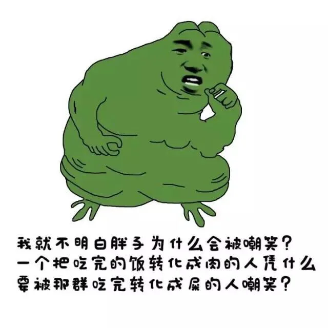 我就不明白胖子为什么会被嘲笑？一个把吃完的饭转化成肉的人凭什么要被那群吃完转化成屎的人嘲笑？（我就不明白胖子为什么会被嘲笑？一个把吃完的饭转化成肉的人凭什么要被那群吃完转化成屎的人嘲笑？）