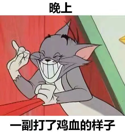 晚上，一副打了鸡血的样子