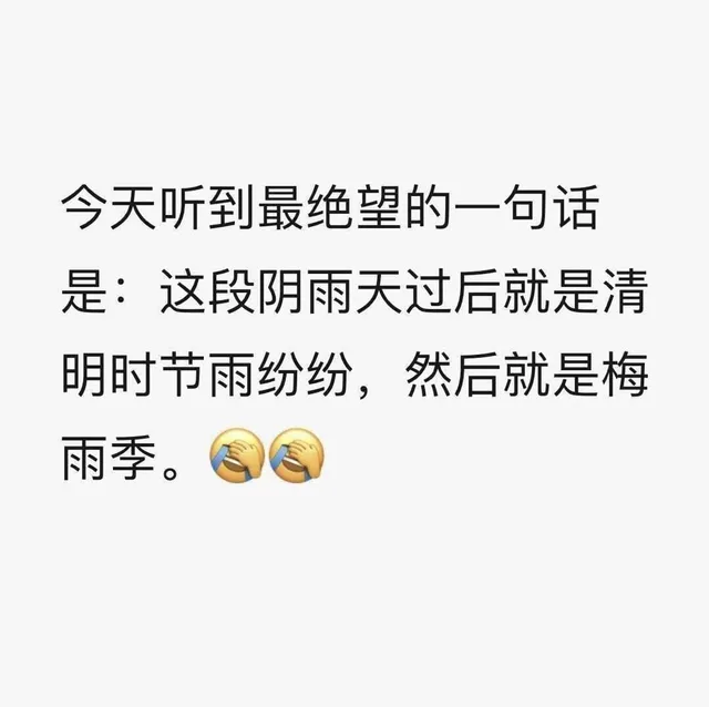 今天听到最绝望的一句话是:这段阴雨天过后就是清明时节雨纷纷,然后就是梅雨季。⑤(
