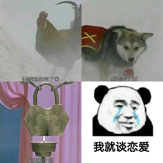 等鸡吃完了米、狗舔完了面、火烧断了锁的时候，我就谈恋爱