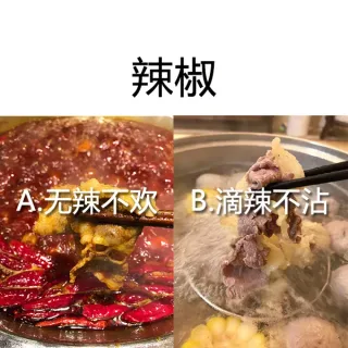 辣椒：A无辣不欢B滴辣不沾