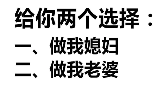 给你两个选择:一、做我媳妇二、做我老婆（给你两个选择:一、做我媳妇二、做我老婆）