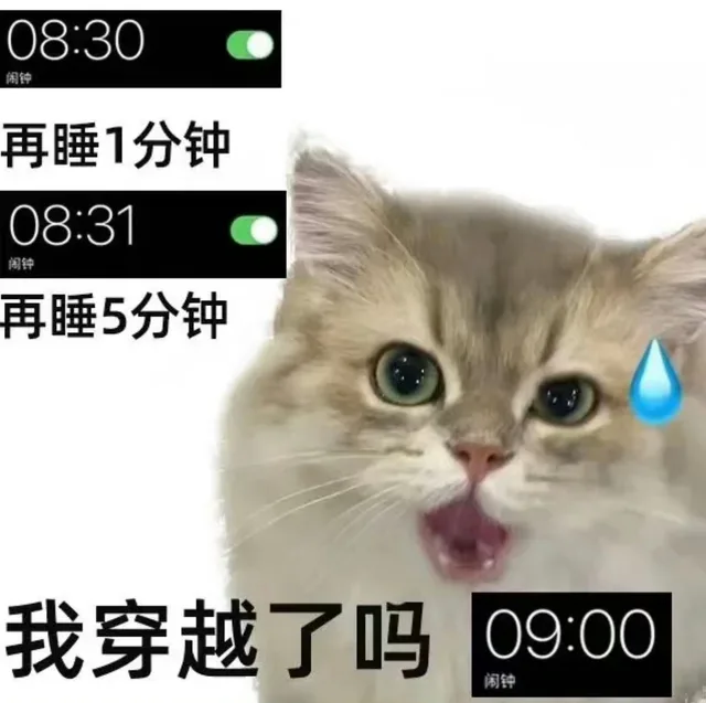 08:30闹钟再睡1分钟08:31闹钟再睡5分钟我穿越了吗09:00闹钟（08:30闹钟再睡1分钟08:31闹钟再睡5分钟我穿越了吗09:00闹钟）