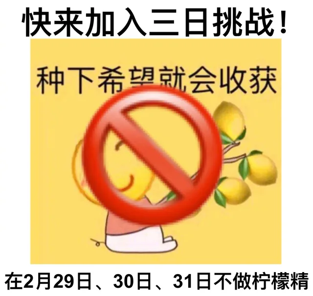 一起来加入三日挑战，在2月29、30、31日不做柠檬精