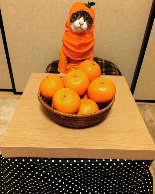 猫咪等着吃橘子