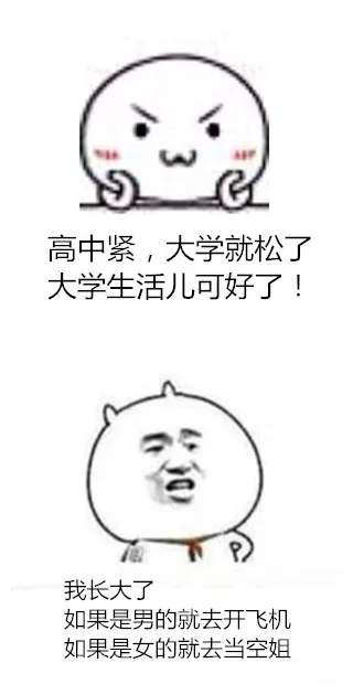 高中紧，大学就松了，大学生活可好了！我长大了，如果是男的就去开飞机，如果是女的就去当空姐