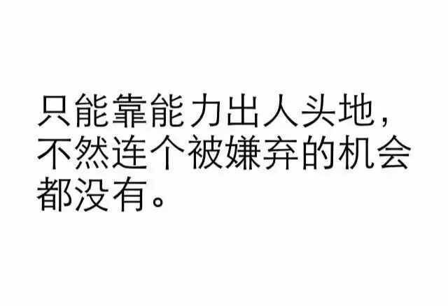 只能靠能力出人头地，不然连个被嫌弃的机会都没有。（只能靠能力出人头地，不然连个被嫌弃的机会都没有。）