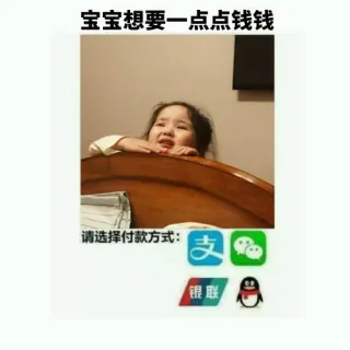 宝宝想要一点点钱钱，请选择付款方式：支付宝、微信支付、银联支付、qq 钱包