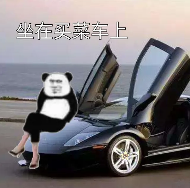 坐在买菜车上