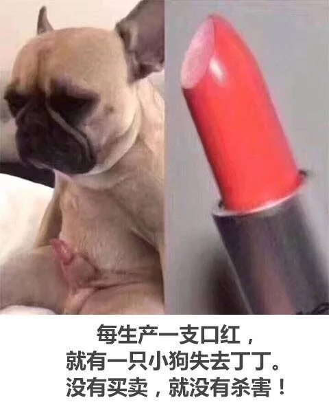 每生产一支口红就有一只小狗失去丁丁没有买卖,就没有杀害!