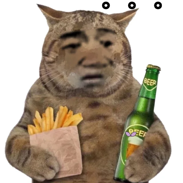 变脸猫喝啤酒薯条