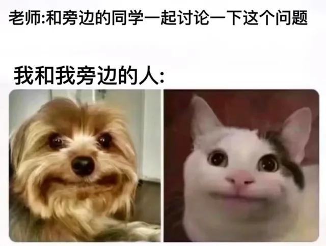 老师和旁边的同学一起讨论一下这个问题我和我旁边的人