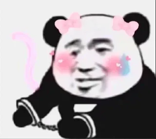 这情侣头像好看，熊猫头戴手铐情侣版表情包