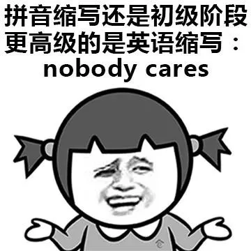 拼音缩写还黑丝初级阶段，更高级的英语缩写：nobody cares