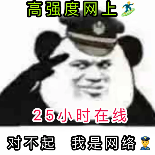 高强度网上冲浪，25小时在线。对不起 我是网络